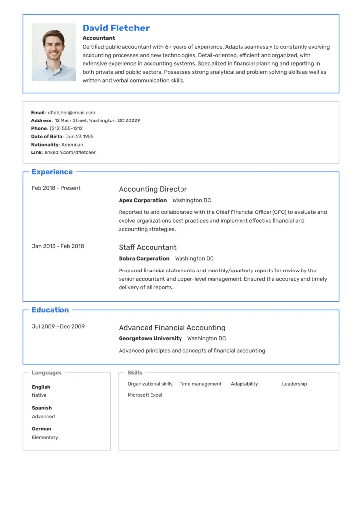 CV template אילינוי